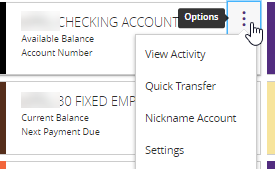 Unicom Savings Bank Online options button screenshot